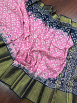 Baby Pink Color Pure Khaadi Linen Cotton with Tissue Borders - Authentic Handloom Saree - Bengal Sarees - Kaash Collection - Kaash