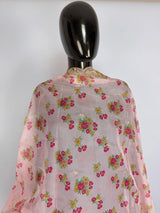 Baby Pink soft organza dupatta with embroidery, sequin, zari & floral prints — Kaash Collection