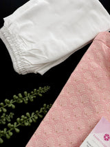 Baby Pink Men Kurta Pajama with Zari Weave work and Self Embroidery - Kaash