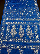 Royal Blue with White Kantha hand Kantha stitch saree on Bangalori silk — Kaash Collection