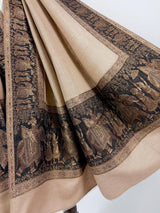 Beige and Black wool Kashmiri shawl with gold & copper resham aari thread work — Kaash Collection
