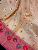 Beige Color Banarasi Silk Saree with Meenakari Work and Muted Zari Weave - Kaash