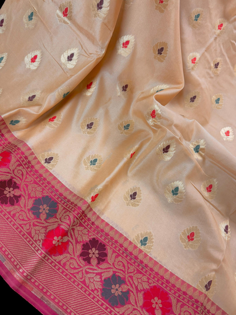 Beige Color Banarasi Silk Saree with Meenakari Work and Muted Zari Weave - Kaash