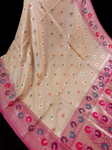 Beige Color Banarasi Silk Saree with Meenakari Work and Muted Zari Weave - Kaash