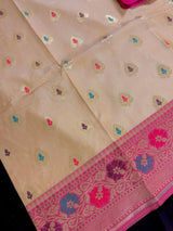 Beige Color Banarasi Silk Saree with Meenakari Work and Muted Zari Weave - Kaash