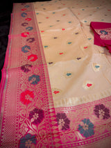 Beige Color Banarasi Silk Saree with Meenakari Work and Muted Zari Weave - Kaash