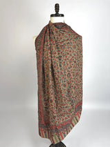 Beige pure pashmina Kashmiri shawl with kani weave, floral motifs — Kaash Collection