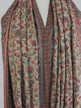 Beige pure pashmina Kashmiri shawl with kani weave, floral motifs — Kaash Collection