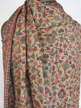 Beige pure pashmina Kashmiri shawl with kani weave, floral motifs — Kaash Collection