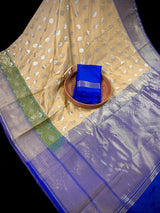 Beige Color Traditional Banarasi Silk Handloom Saree - Green and Blue Combination - Kaash