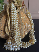 Beige Color Velvet Wedding Potli Bag - Kaash