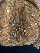 Beige Color Velvet Wedding Potli Bag | Handmade Embellished Stone and Pearl | Desi Indian Pakistani Wedding Purse | Evening Party Purse - Kaash