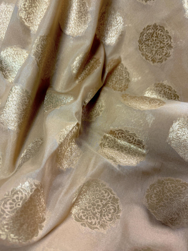 Beige Cream Color Banarasi Soft Silk Saree with Buttas | Soft Silk Handloom Banarasi Saree - Kaash