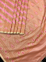 Beige Gold Color with Copper and Deep Rose Pink - Mashru Silk Tanchoi Saree with Jamawar Pallu - Kaash