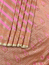Beige Gold Color with Copper and Deep Rose Pink - Mashru Silk Tanchoi Saree with Jamawar Pallu - Kaash