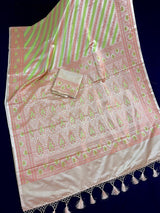 Beige Gold with Copper & Lime Banarasi saree in banarasi mashru tanchoi with mashru tanchoi with jamawar border & pallu — Kaash Collection