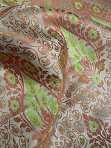 Beige Gold with Copper & Lime Banarasi saree in banarasi mashru tanchoi with mashru tanchoi with jamawar border & pallu — Kaash Collection