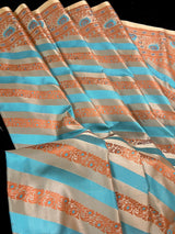Beige Gold with Copper & Sky Blue Banarasi saree in banarasi mashru tanchoi with mashru tanchoi with jamawar border & pallu — Kaash Collection
