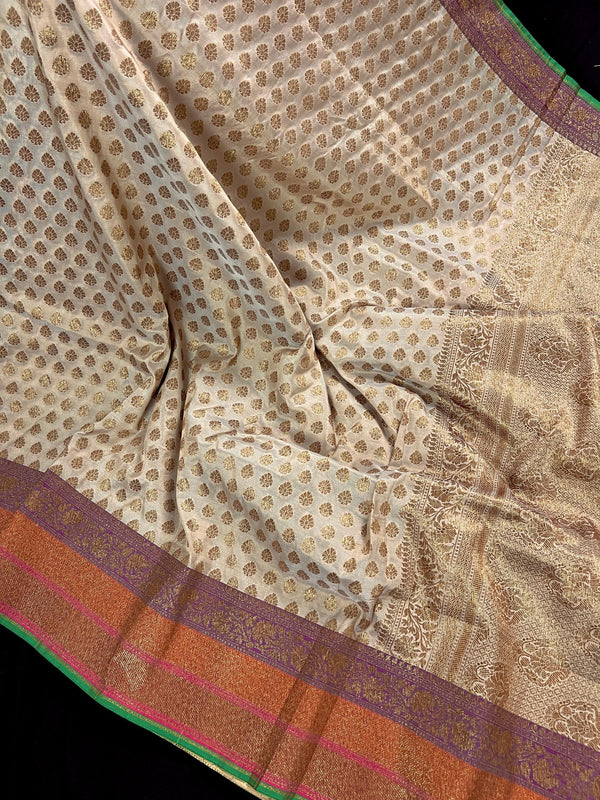 Beige Gold Color with Multi Color Border in Semi-Tussar Silk Saree With Antique Zari Weaving Work - Kaash