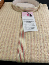 Beige Gold men's kurta pajama in butter silk (non-pure) with multi-pastel stripes with embroidery — Kaash Collection