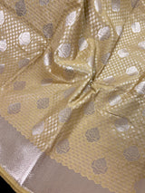 Beige Gold Saree with Muted Sliver Zari Waave - Traditional Banarasi Soft Silk Handloom Saree - Kaash
