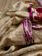 Beige Gold Silk Saree – Bandhej bandhani and with Floral Print Saree - Kaash