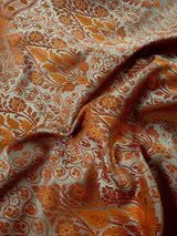 Beige Gold with Mustard & Copper Mashru Tanchoi saree in banarasi mashru tanchoi with striped mashru tanchoi with jamawar border — Kaash Collection