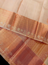 Beige pure kanjivaram silk saree with copper zari weave — Kaash Collection