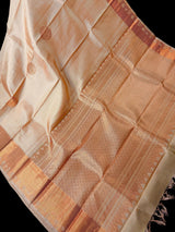 Beige pure kanjivaram silk saree with copper zari weave — Kaash Collection