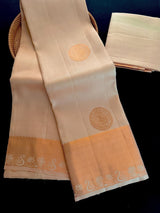 Beige pure kanjivaram silk saree with copper zari weave — Kaash Collection
