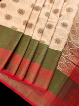 Beige with Red combination Traditional Banarasi Silk Saree with Copper Zari Weave - Kaash