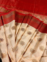Beige with Red combination Traditional Banarasi Silk Saree with Copper Zari Weave - Kaash