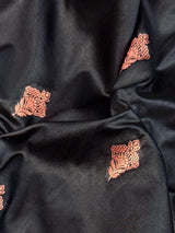 Black & Pink Banarasi saree in pure banarasi semi katan silk with copper zari weave with floral pattern — Kaash Collection