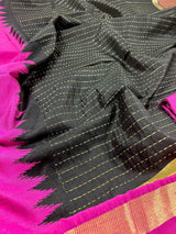 Black and Purple Pure Tussar Silk Saree with Ranidrop zari weave - Kaash