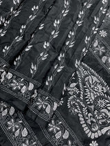Black with White Kantha hand Kantha stitch saree on Bangalori silk — Kaash Collection