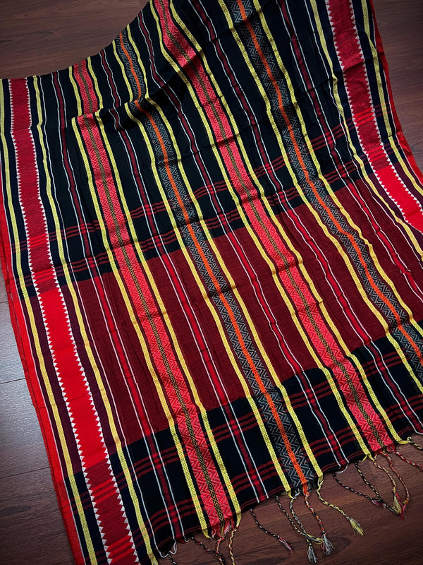 Black Bengal Handloom Cotton Saree - Bengal Sarees - Without Blouse - Kaash