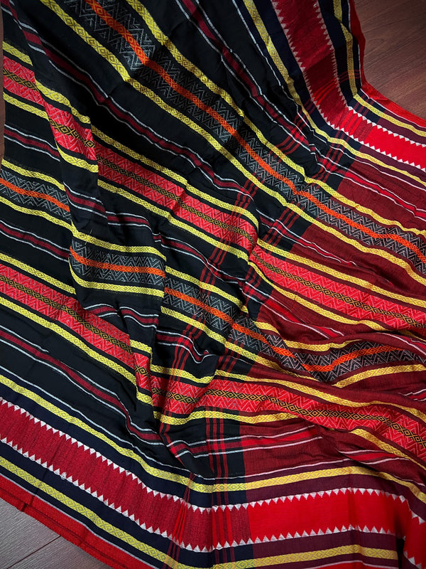 Black Bengal Handloom Cotton Saree - Bengal Sarees - Without Blouse - Kaash
