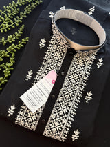 Black men's kurta pajama in pure cotton (100%) with embroidery with tiny sequins — Kaash Collection