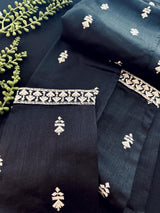 Black men's kurta pajama in pure cotton (100%) with embroidery with tiny sequins — Kaash Collection