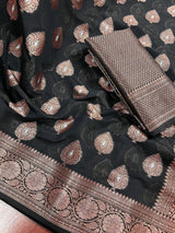 Black Cotton Silk Banarasi saree in banarasi cotton silk with antique zari weaving — Kaash Collection