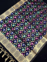 Black Semi Banarasi Floral Meenakari dupatta in semi banarasi soft silk with floral jaal with meenakari & muted gold zari — Kaash Collection