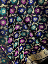 Black Semi Banarasi Floral Meenakari dupatta in semi banarasi soft silk with floral jaal with meenakari & muted gold zari — Kaash Collection