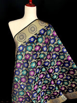 Black Semi Banarasi Floral Meenakari dupatta in semi banarasi soft silk with floral jaal with meenakari & muted gold zari — Kaash Collection