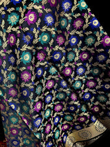 Black Color Banarasi Silk Dupatta - Floral Jaal with Meenakari - Muted Gold Zari Weaving Dupatta - Dupatta for Gift - Dupatta for Lehenga - Kaash