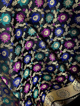 Black Color Banarasi Silk Dupatta - Floral Jaal with Meenakari - Muted Gold Zari Weaving Dupatta - Dupatta for Gift - Dupatta for Lehenga - Kaash