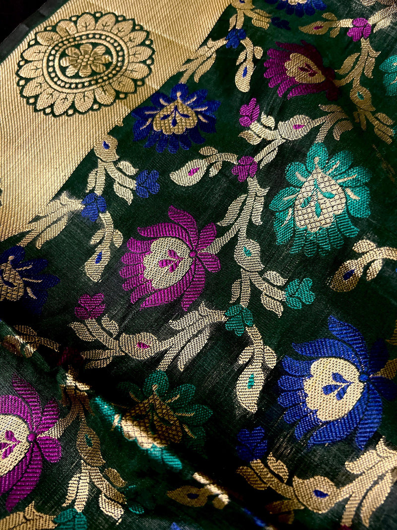 Black Color Banarasi Silk Dupatta - Floral Jaal with Meenakari - Muted Gold Zari Weaving Dupatta - Dupatta for Gift - Dupatta for Lehenga - Kaash