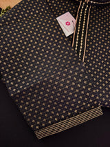 Black men's kurta pajama in banarasi silk with gold zari weaving with floral buttas — Kaash Collection