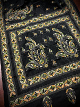 Black color Bangalori Silk Saree with Multi Color HandKantha Stitch Work - Handwoven Kantha Stitch Sarees - Kantha Saree - Kaash