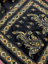 Black color Bangalori Silk Saree with Multi Color HandKantha Stitch Work - Handwoven Kantha Stitch Sarees - Kantha Saree - Kaash