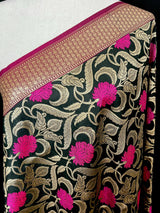Black Color Floral Jaal Banarasi Silk Dupatta - Kaash